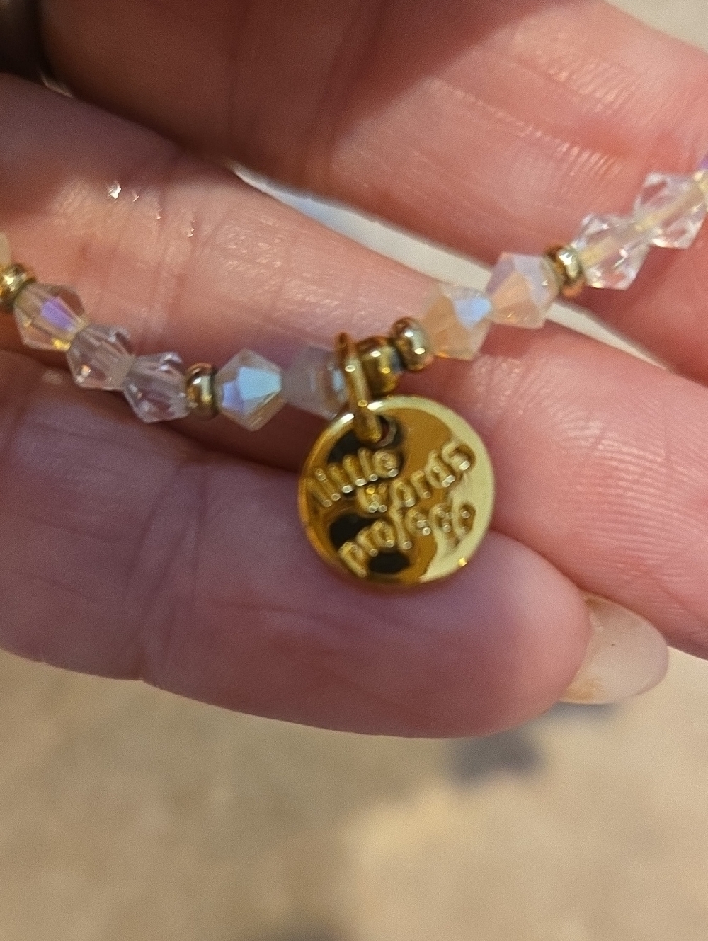 Little Words Project "BRIDE" Crystal Bead Golden Accent Stretch Bracelet - Picture 6 of 6